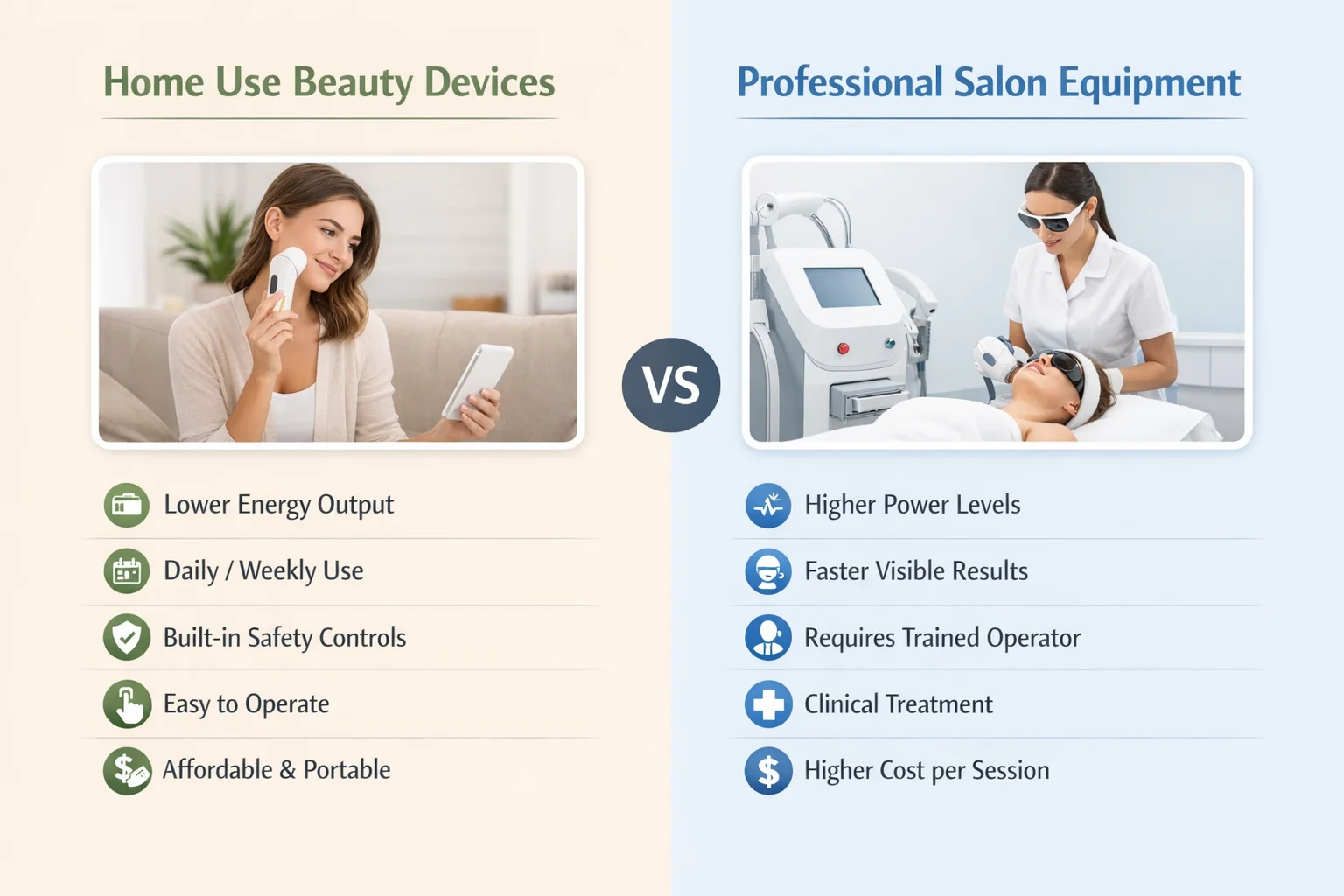 How Do Home Use Beauty Devices Compare to Professional Salon Equipment?